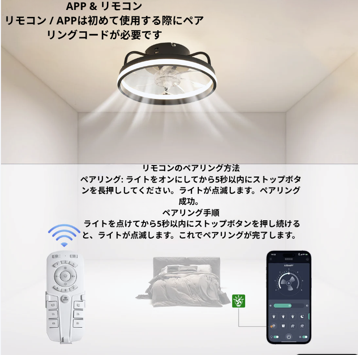 調光LEDライト付きシーリングファン – 快適さと洗練さを自在にコントロール！